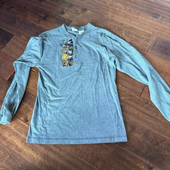 Disney Store Unisex Small Embroidered Henley Long Sleeve Shirt Mickey 90s - Picture 1 of 6